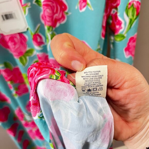 Simply Southern‎ Womens Floral Print Dress Medium Aqua & Pink Rose Pattern - Picture 7 of 8